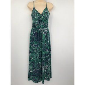 Boden Hope Jersey Midi Dress Faux Wrap Spaghetti Straps Navy Green 4 Regular